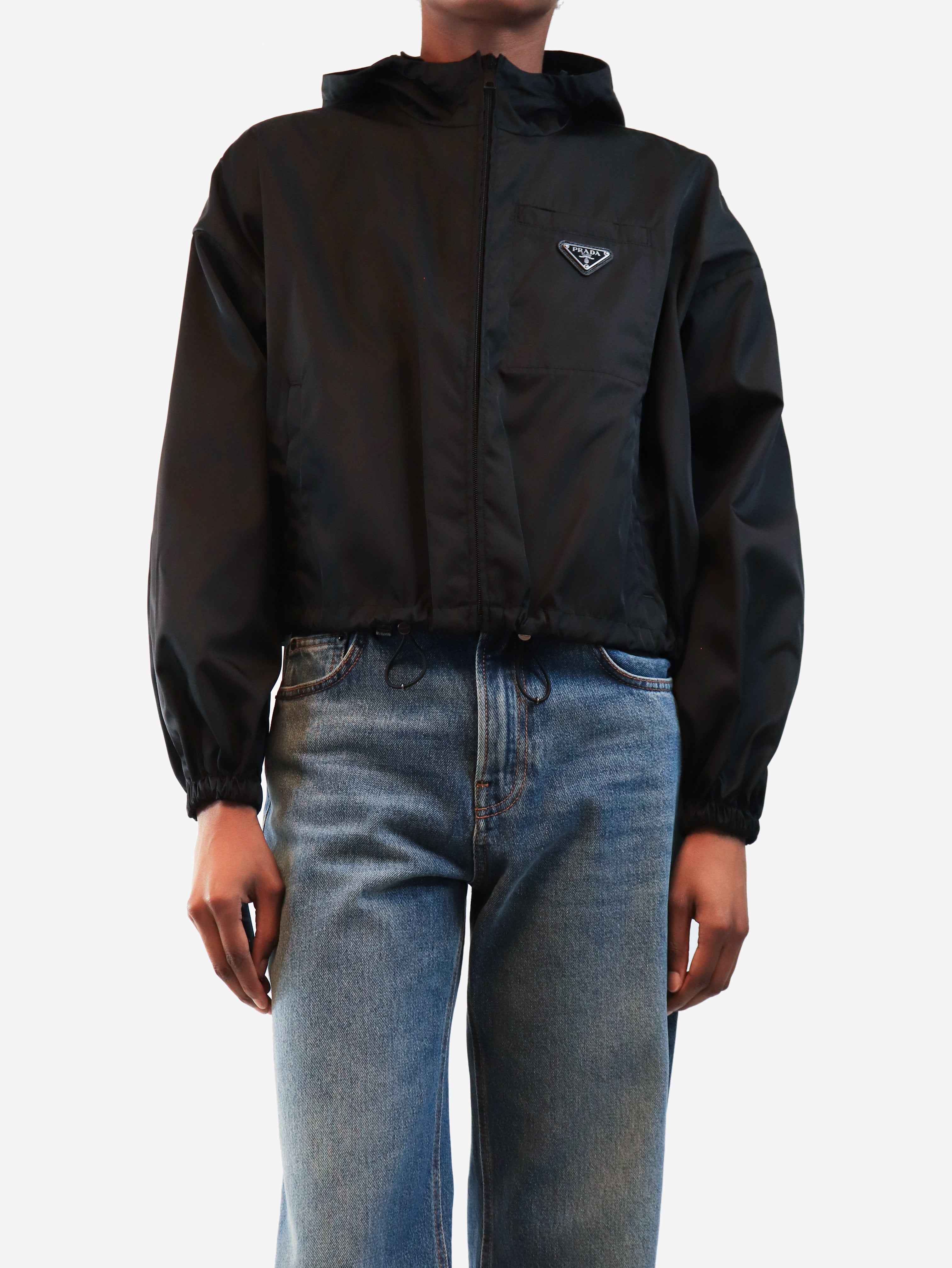 Black Re-Nylon cropped jacket - size UK 4