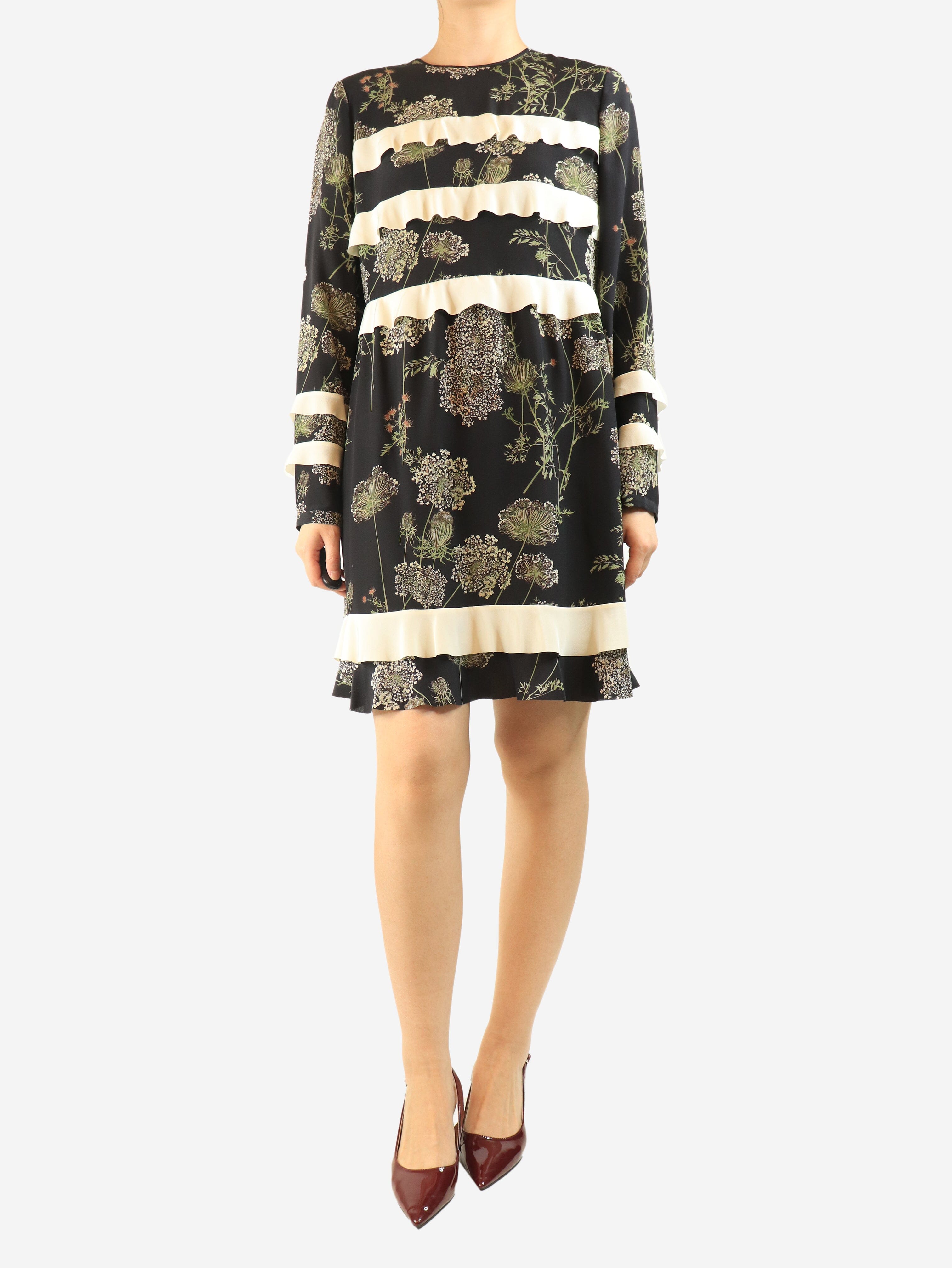 Black silk floral printed mini dress - size UK 12 Dresses Red Valentino 