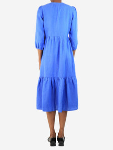 Justine Tabak Blue linen tiered midi dress - size XS