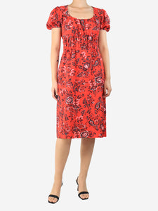 Erdem Red floral printed midi dress - size UK 10