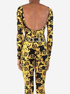 Versace Jeans Couture Black and gold printed bodysuit - size UK 6