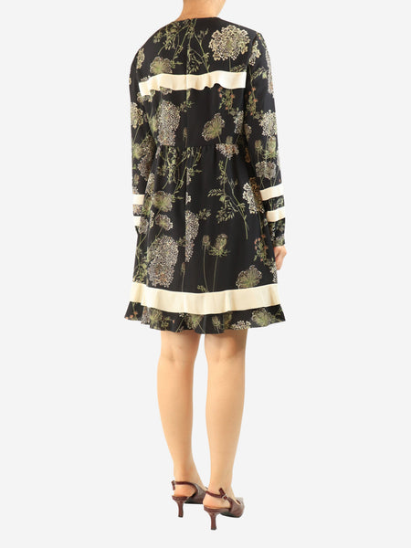 Black silk floral printed mini dress - size UK 12 alternate image