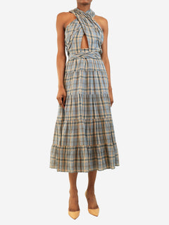Blue sleeveless plaid midi dress - size UK 6 Dresses Ulla Johnson 