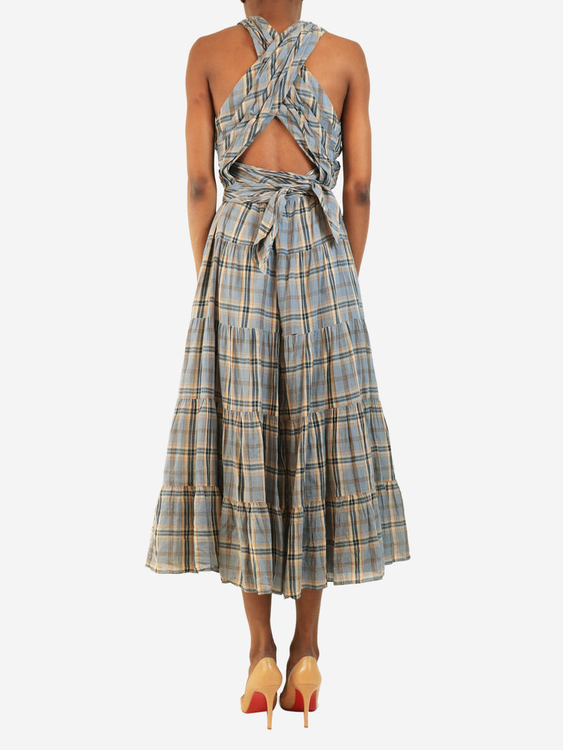 Blue sleeveless plaid midi dress - size UK 6 Dresses Ulla Johnson 