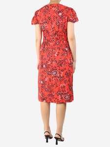 Erdem Red floral printed midi dress - size UK 10