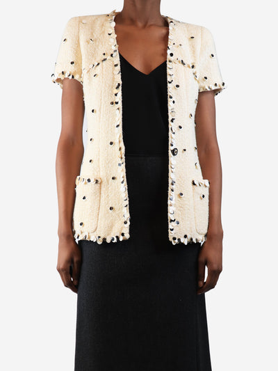 Cream tweed sequin-embellished jacket - size UK 8 Coats & Jackets Chanel Boutique 
