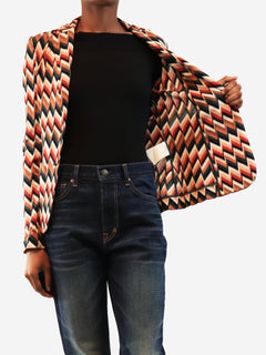 Brown chevron knit jacket - size UK 6