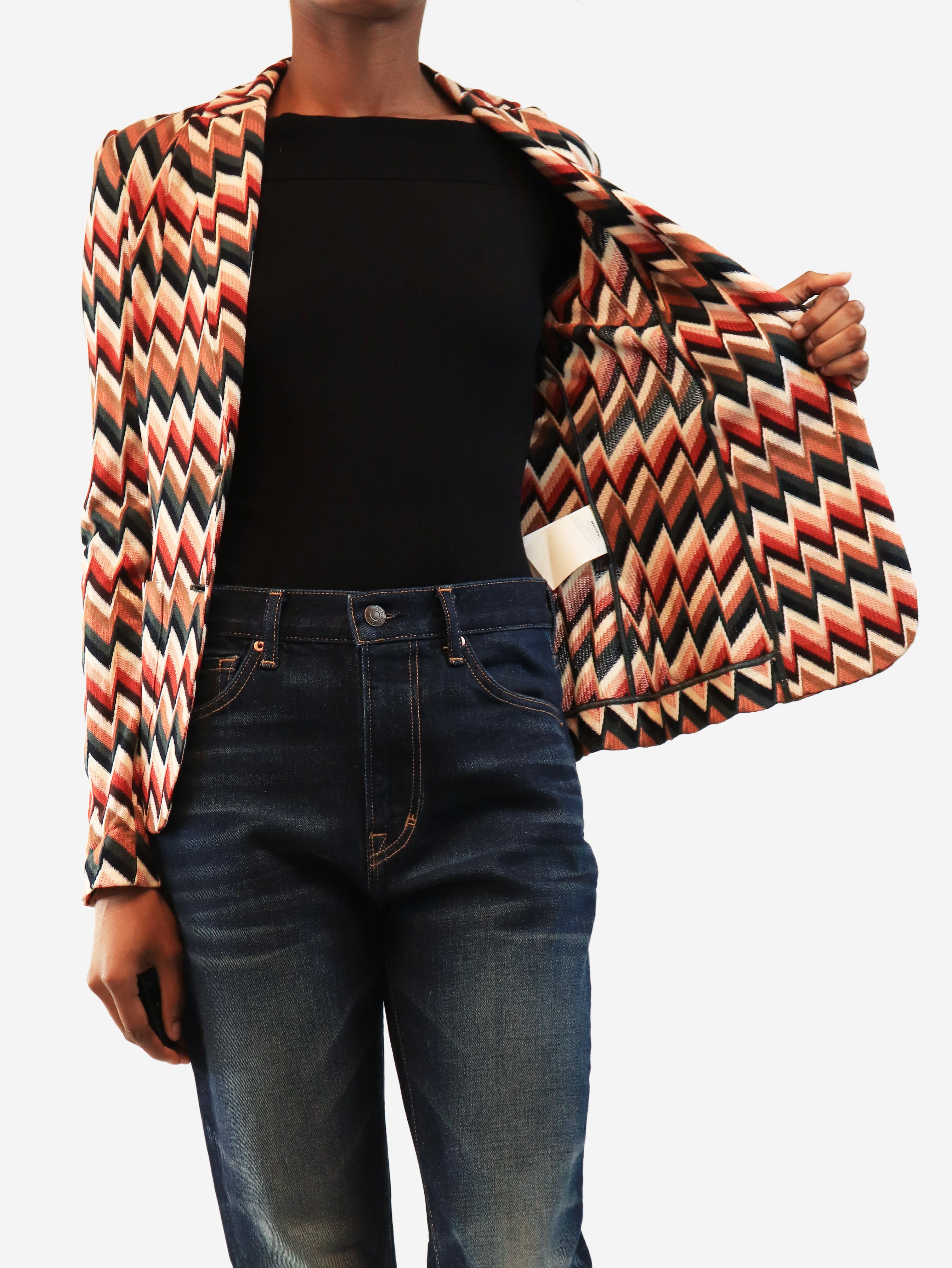 Brown chevron knit jacket - size UK 6