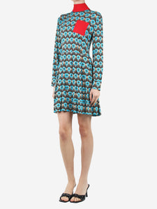 Miu Miu Blue high-neck printed pleated mini dress - size UK 8