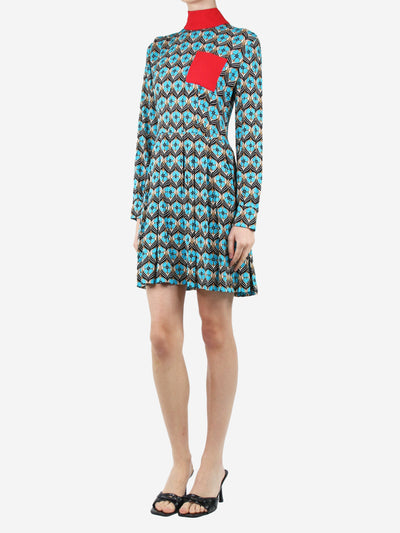 Blue high-neck printed pleated mini dress - size UK 8 Dresses Miu Miu 