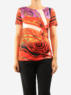 Red all-over print knit top - size UK 10 Tops Etro 