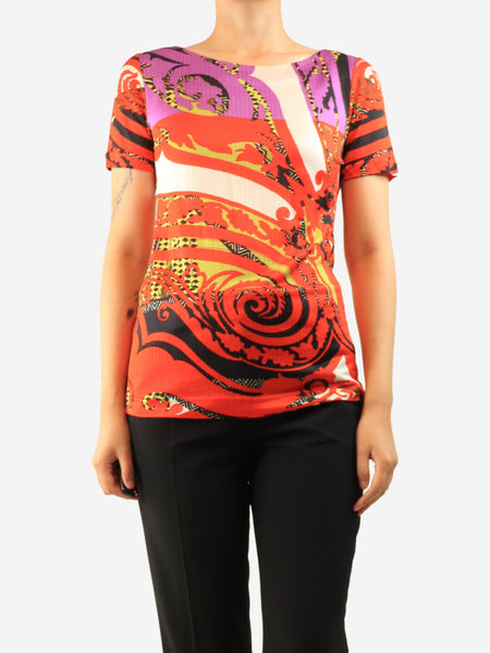 Red all-over print knit top - size UK 10 product image