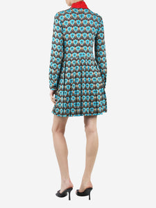 Miu Miu Blue high-neck printed pleated mini dress - size UK 8