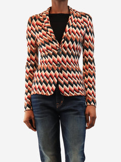 Brown chevron knit jacket - size UK 6