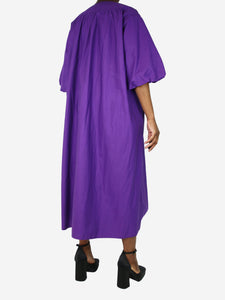 Sofie D'Hoore Purple puff-sleeved v-neck dress - size UK 12