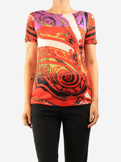 Red all-over print knit top - size UK 10 Tops Etro 
