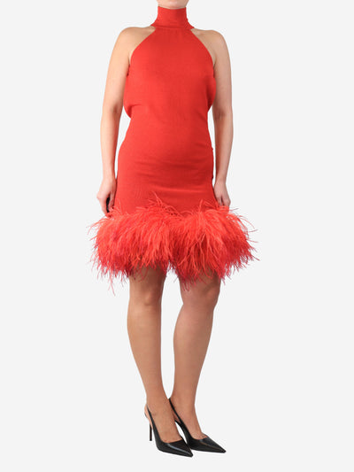 Red sleeveless high-neck feather-trim dress - size Dresses Didu 