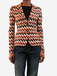 Brown chevron knit jacket - size UK 6