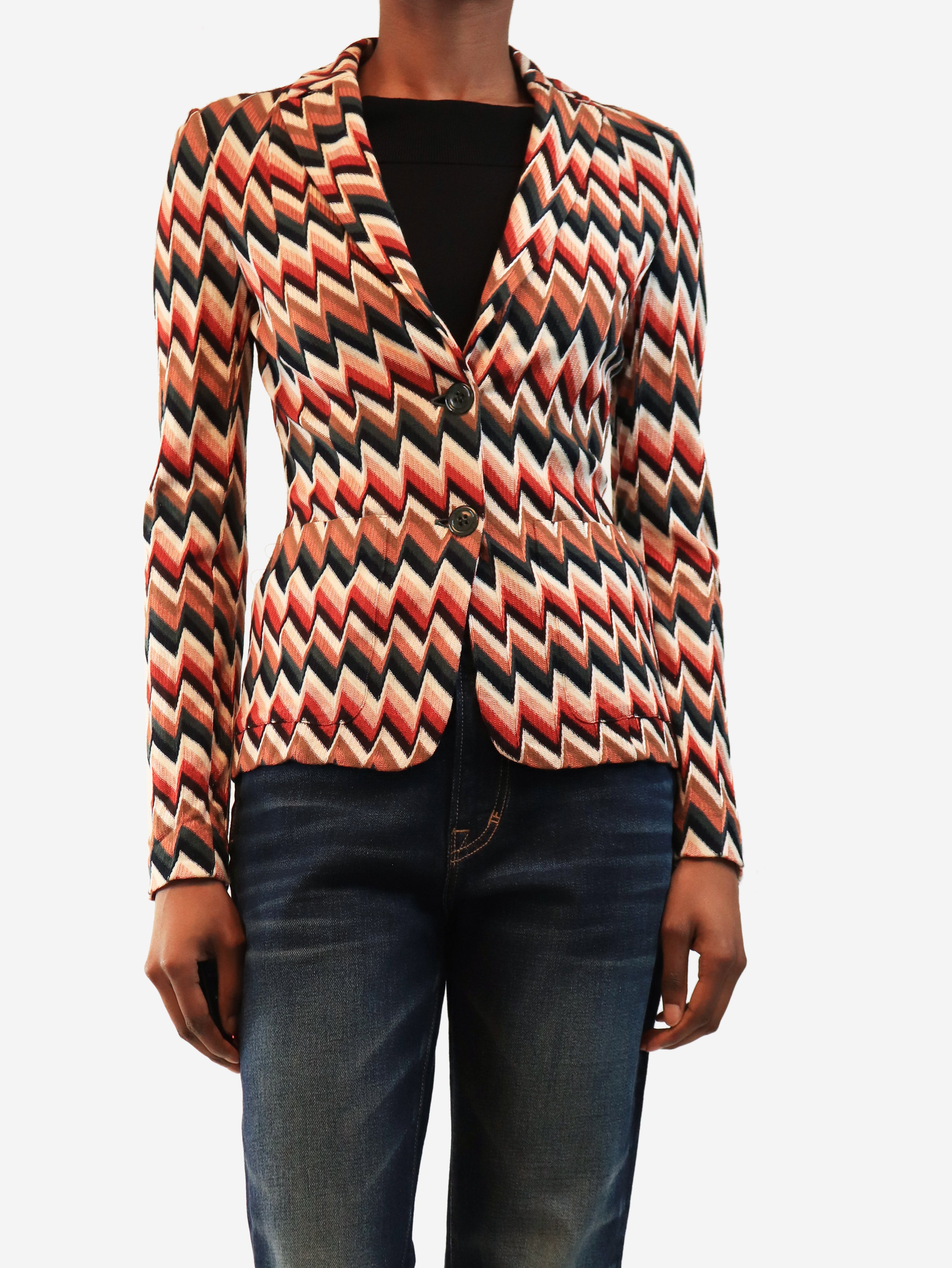 Brown chevron knit jacket - size UK 6