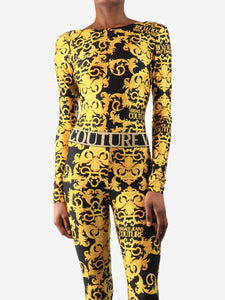 Versace Jeans Couture Black and gold printed bodysuit - size UK 6