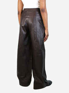Remain Birger Christensen Brown leather wide-leg trousers - size UK 16