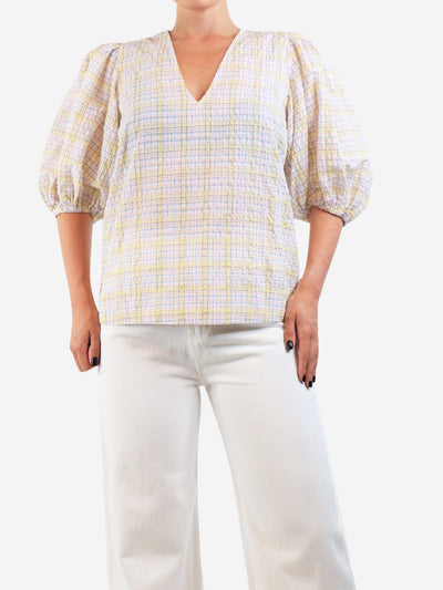 Multicolour puff-sleeved seersucker blouse - size UK 8 Tops Ganni 