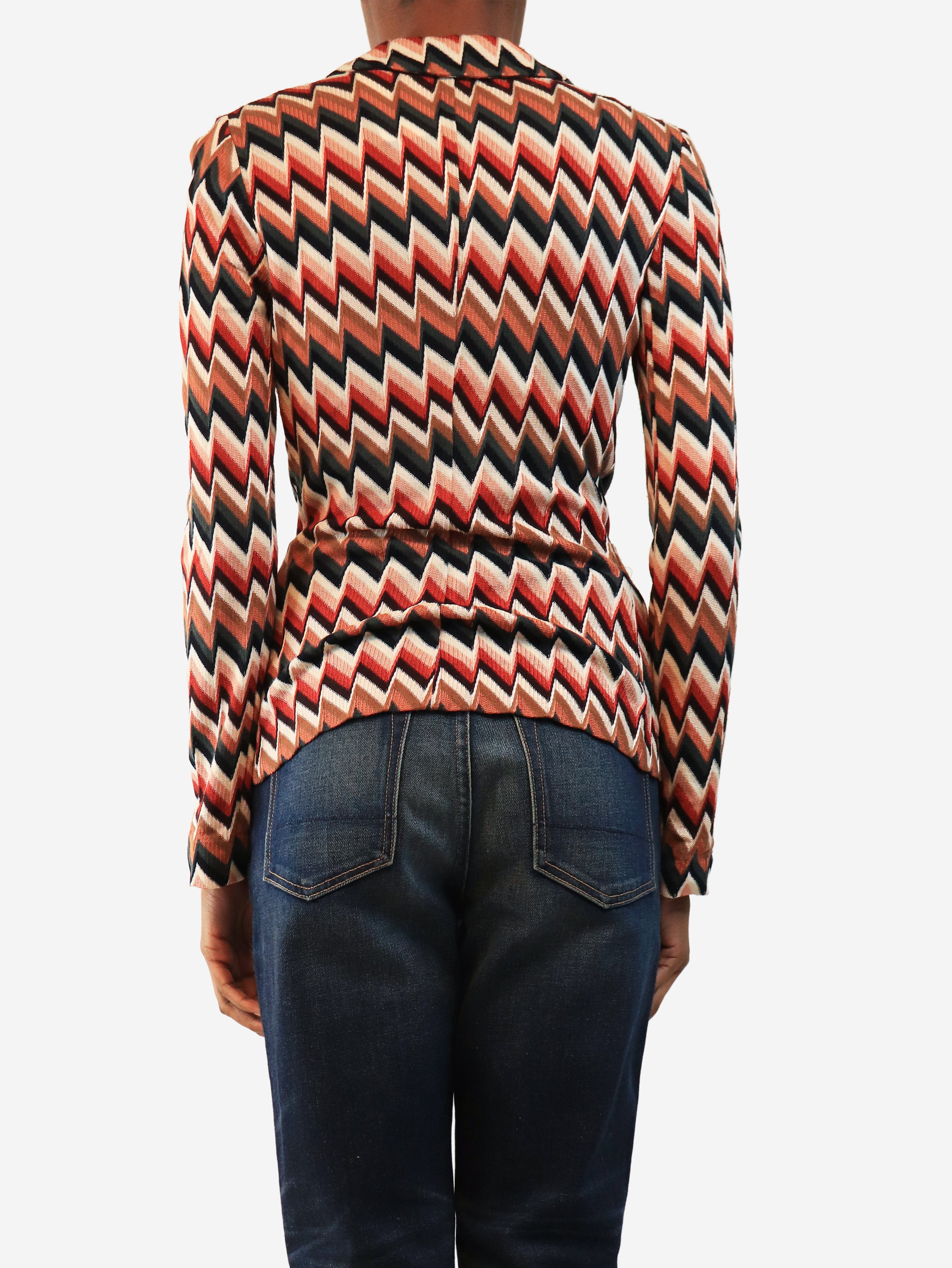 Brown chevron knit jacket - size UK 6
