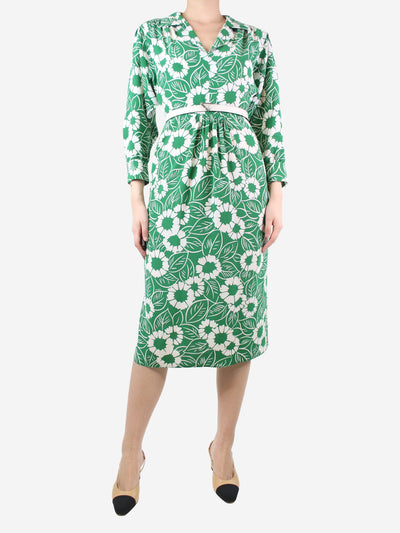 Green floral-printed silk midi dress - size UK 6 Dresses Prada 