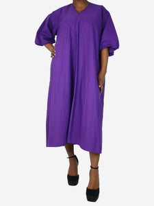 Sofie D'Hoore Purple puff-sleeved v-neck dress - size UK 12
