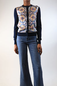 Etro Navy blue silk panelled cardigan - size UK 6
