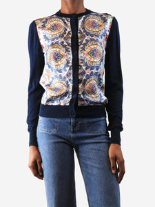 Etro Navy blue silk panelled cardigan - size UK 6
