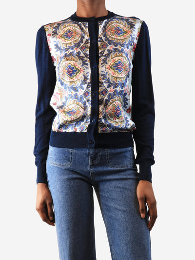 Navy blue silk panelled cardigan - size UK 6 Knitwear Etro 