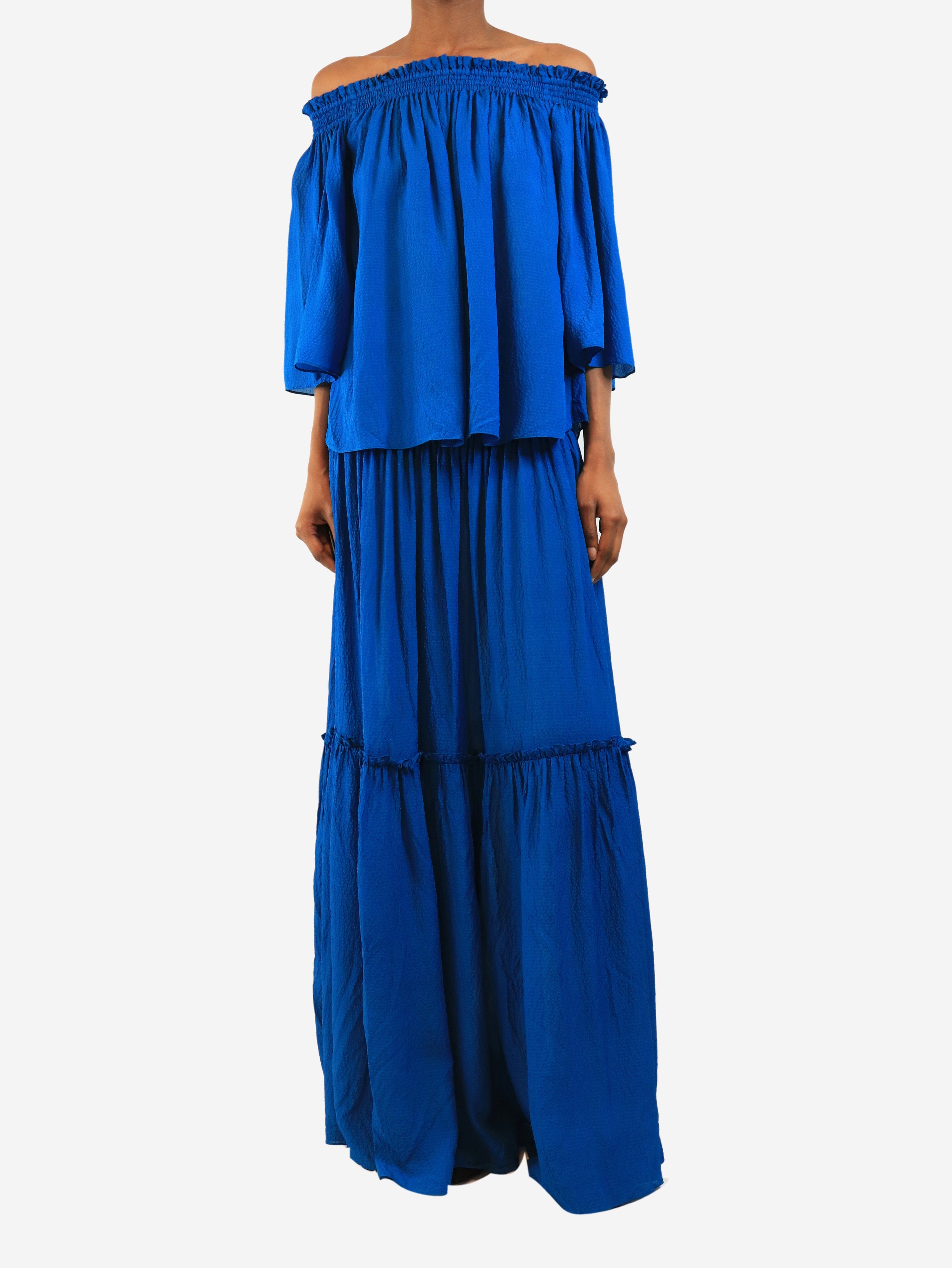 Siam blue textured off-shoulder top and maxi skirt set - size UK 8 Sets Joseph 