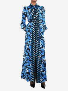 Diane Von Furstenberg Blue floral polka dot maxi dress - size UK 6