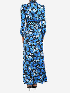 Diane Von Furstenberg Blue floral polka dot maxi dress - size UK 6