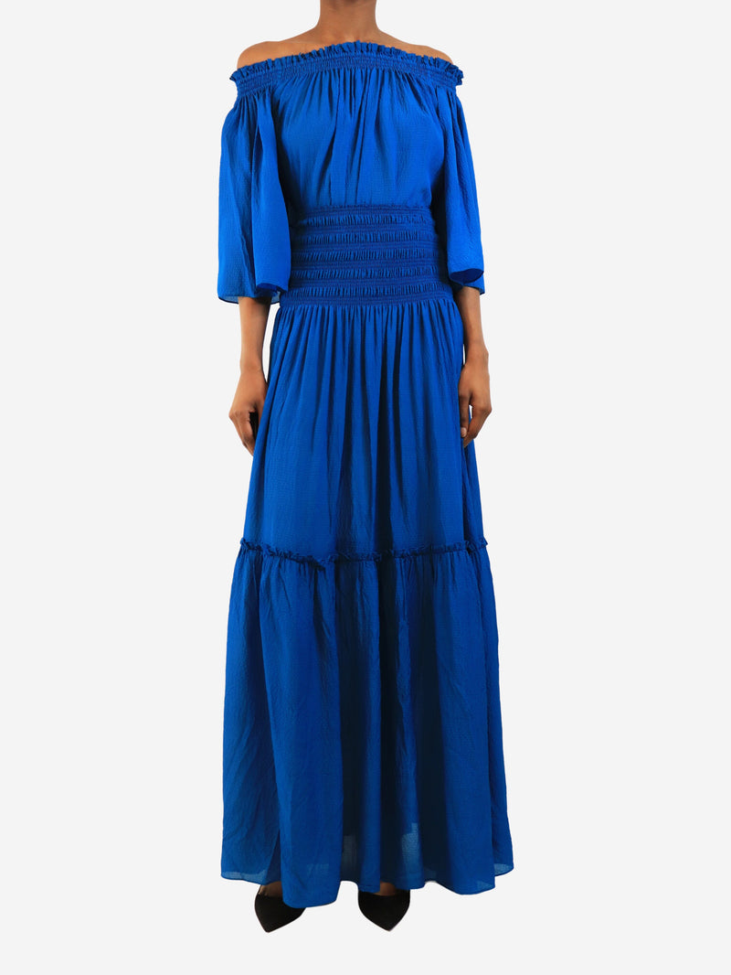 Siam blue textured off-shoulder top and maxi skirt set - size UK 8 Sets Joseph 
