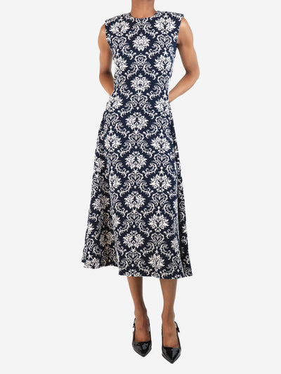 Navy blue sleeveless floral embroidered midi dress - size UK 6 Dresses ME+EM 