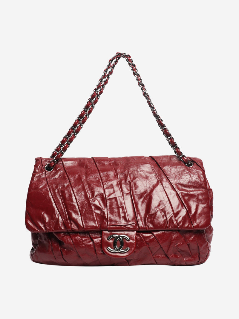Burgundy 2009 gathered lambskin maxi flap bag Shoulder bags Chanel 