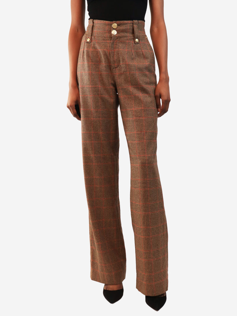 Brown houndstooth trousers - size UK 8