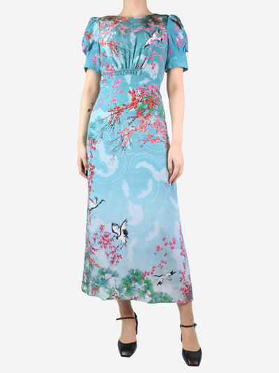 Blue floral printed silk maxi dress - size UK 8 Dresses Saloni 