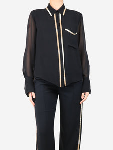 Chloe Black silk shirt with gold beaded detail - size UK 10