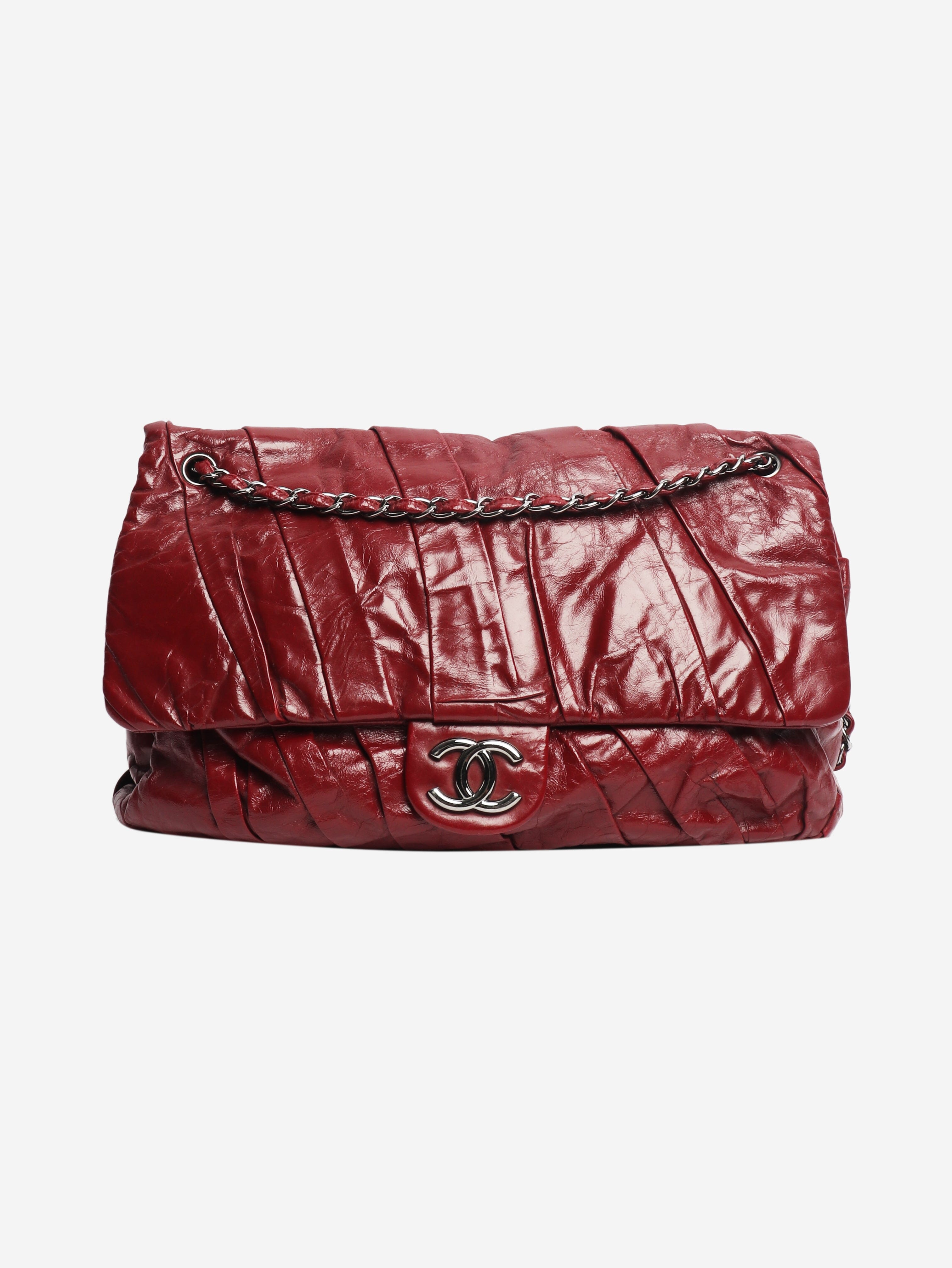 Burgundy 2009 gathered lambskin maxi flap bag Shoulder bags Chanel 