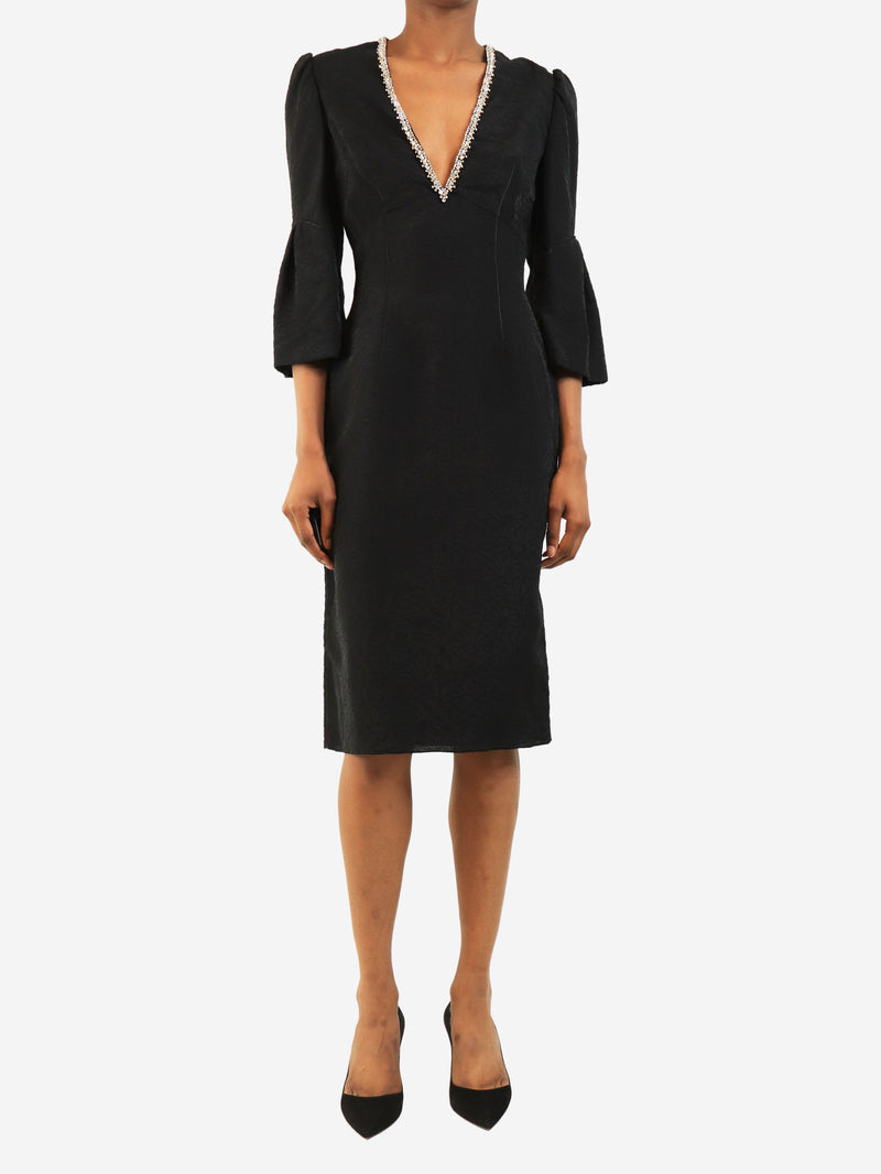 Black crystal embellished lace dress - size UK 8