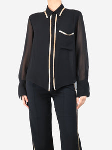 Chloe Black silk shirt with gold beaded detail - size UK 10