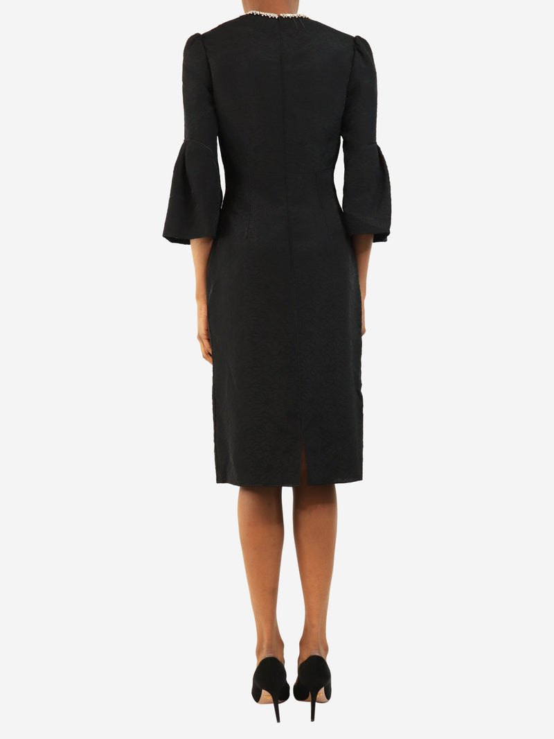 Black crystal embellished lace dress - size UK 8