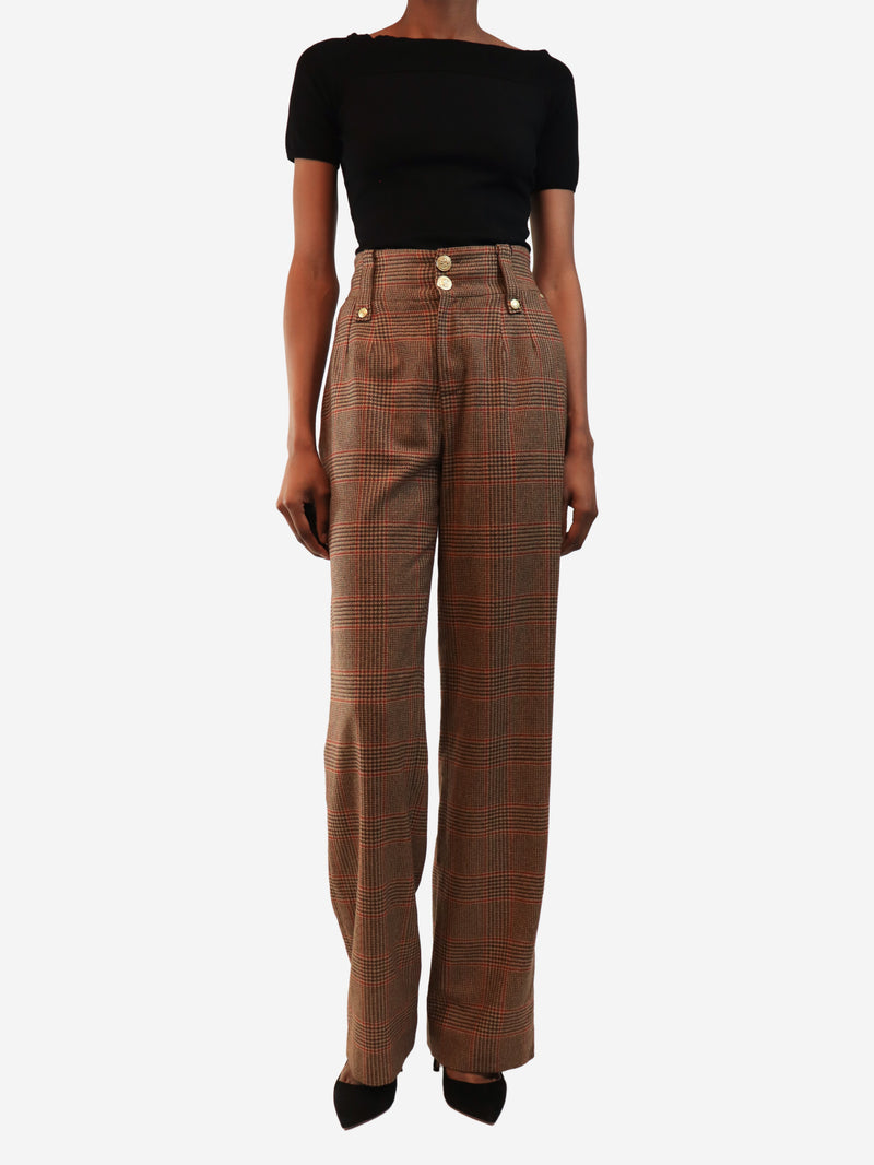 Brown houndstooth trousers - size UK 8