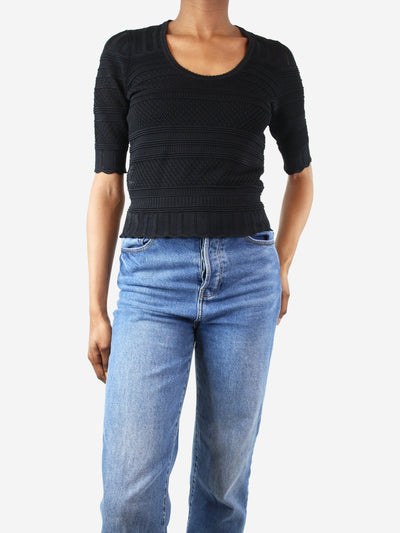 Black lace-stitched knit top - size UK 6 Tops ME+EM 