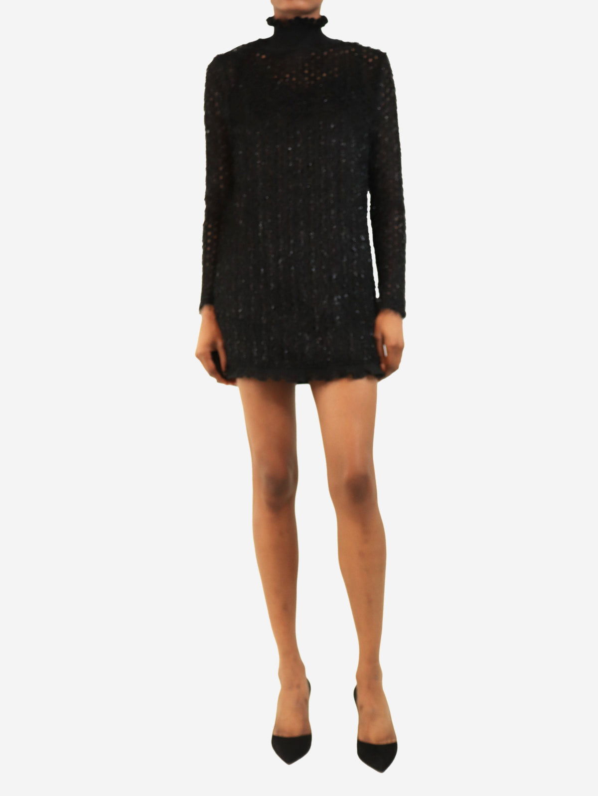 Black fluffy lurex long sleeve dress - size UK 8 Knitwear Carven 