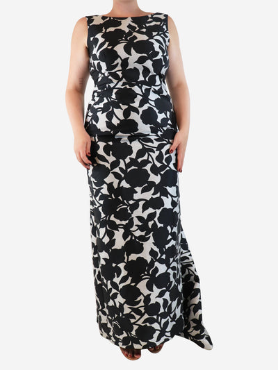 Grey and black sleeveless floral maxi dress - size UK 14 Dresses CH Carolina Herrera 
