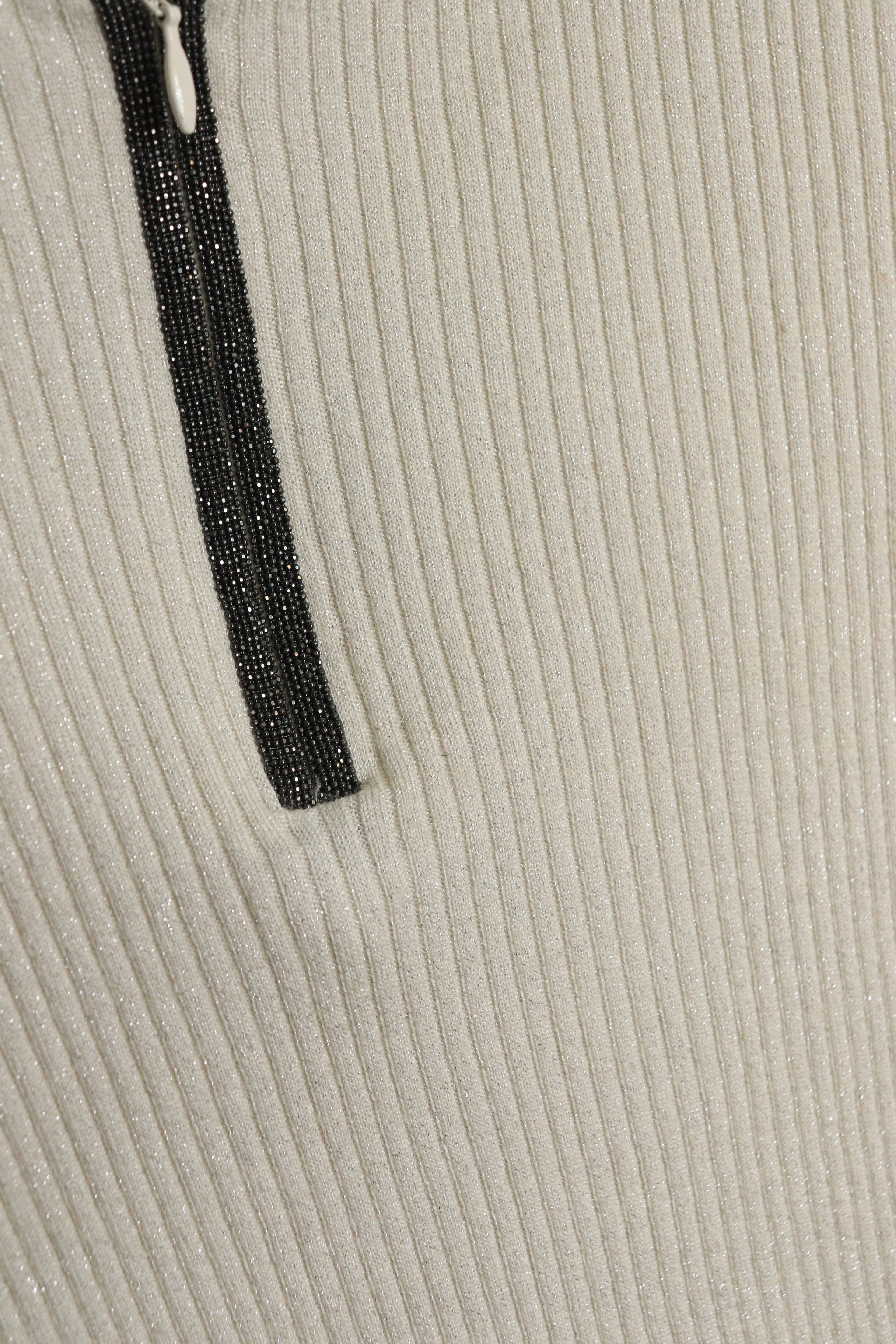 Cream glitter ribbed quarter zip jumper Knitwear Brunello Cucinelli 